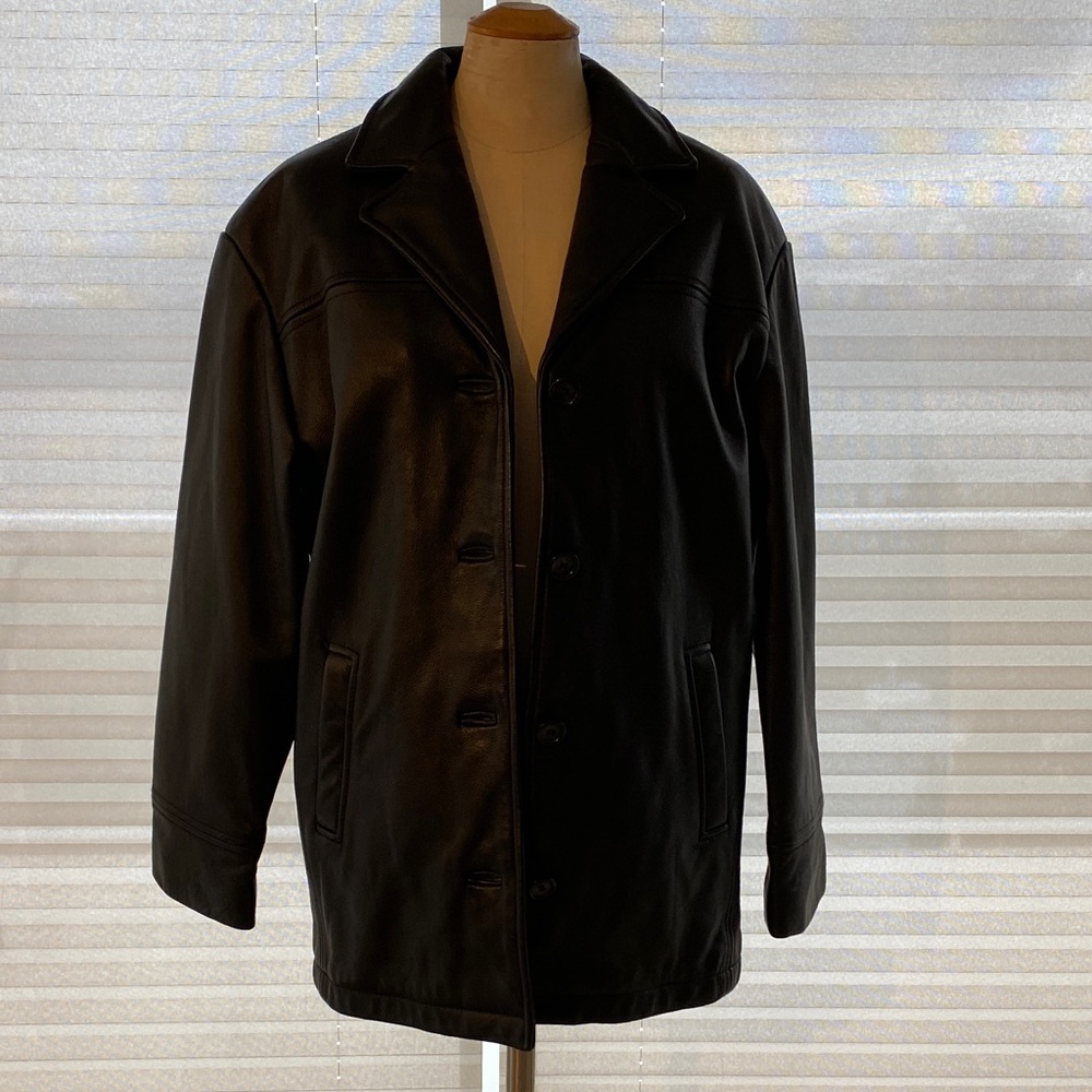 Danier classic Black leather Coat, single breasted button, detachable lining sm